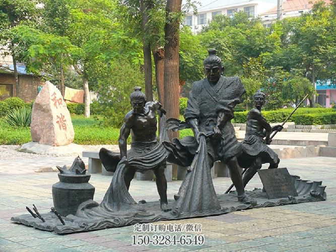 捕鱼雕塑，渔民乘船雕塑，仿铜渔民雕塑厂家